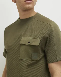 Khaki Slim Fit Textured Lightweight T-Shirt