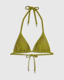 Khaki Studded Triangle Bikini Top