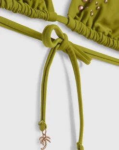 Khaki Studded Triangle Bikini Top
