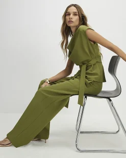 Khaki Tailored Wide Leg Trousers