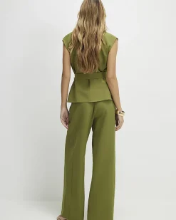 Khaki Tailored Wide Leg Trousers