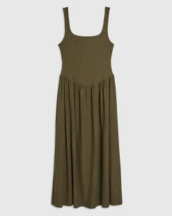 Khaki Textured Midi Dress