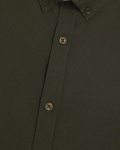 Khaki Textured Muscle Fit Long Sleeve Shirt