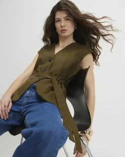 Khaki Tie Waist Top