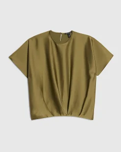 Khaki Tuck Hem Satin T-Shirt