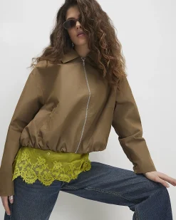 Khaki Utiltiy Zip Through Harrington Jacket