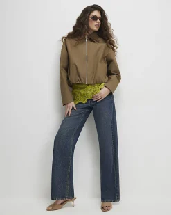 Khaki Utiltiy Zip Through Harrington Jacket