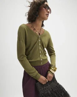 Khaki V Neck Cardigan
