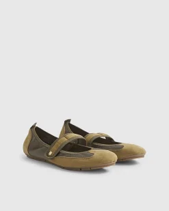 Khaki Velcro Strap Sneakerina Ballet Trainers