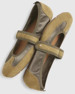 Khaki Velcro Strap Sneakerina Ballet Trainers