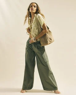 Khaki Wide Leg Cargo Trousers