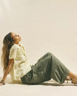 Khaki Wide Leg Cargo Trousers