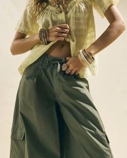 Khaki Wide Leg Cargo Trousers