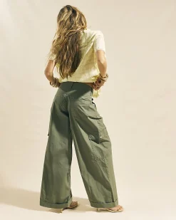Khaki Wide Leg Cargo Trousers