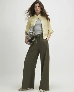 Khaki Wide Leg Tailored Joggers