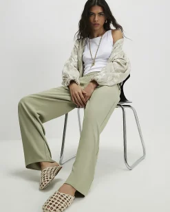Khaki Wide Leg Trousers