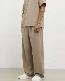 Khaki Wide Leg Twill Joggers