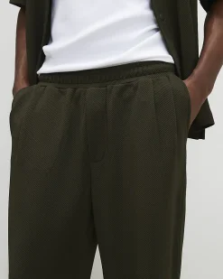 Khaki Wide Leg Waffle Textured Joggers