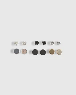 Metal Multi Crystals Pack Of 6 Earrings