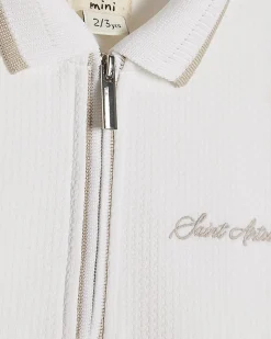 Mini Boys White Textured Polo Shirt