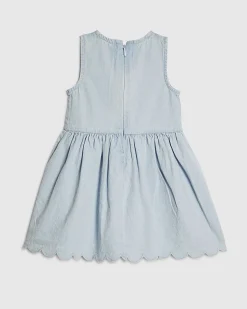 Mini Girls Blue Denim Heart Embroidered Dress