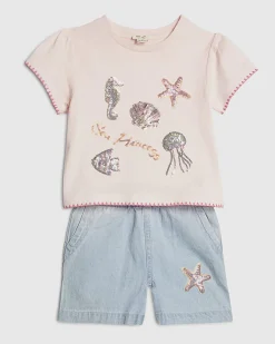 Mini Girls Blue Sealife T-shirt & Shorts Set
