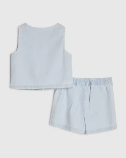 Mini Girls Denim Sea Fishes Waistcoat Set