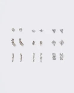 Mixed Metal Multipack Diamante Earrings