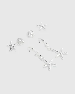 Mixed metal shell starfish multipack earrings