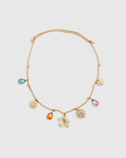 Multi Colour flower gem cord necklace
