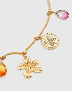 Multi Colour flower gem cord necklace