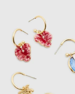 Multi Colour palm tree flower 3 pack earrings