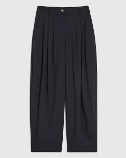 Navy Barrel Leg Trousers