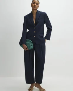 Navy Barrel Leg Trousers