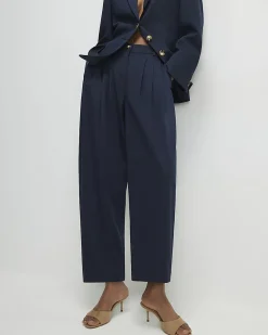 Navy Barrel Leg Trousers