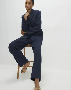 Navy Barrel Leg Trousers