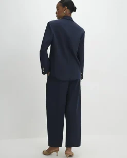 Navy Barrel Leg Trousers