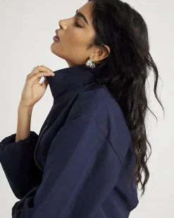 Navy Belted Bubble Hem Jacket