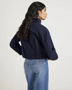 Navy Belted Bubble Hem Jacket