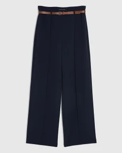 Navy Belted Straight Leg Trousers