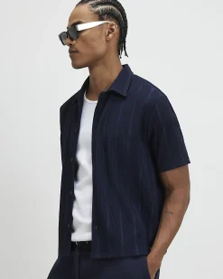 Navy Boxy Fit Ribbed Shirt