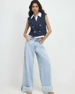 Navy Boxy Pinstripe Hybrid Waistcoat