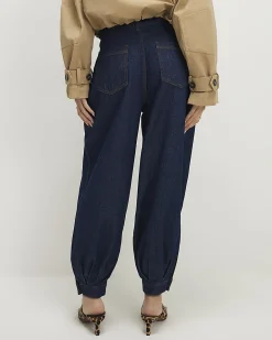 Navy Clean Waist Balloon Leg Jeans
