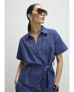 Navy Collared Belted Top