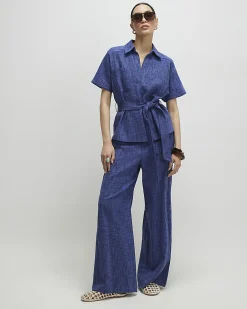 Navy Collared Belted Top