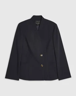 Navy Collarless Blazer