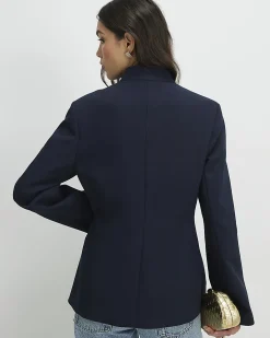 Navy Collarless Blazer