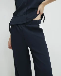 Navy Colour Blocked Wide Leg Trousers