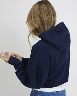 Navy Cotton Blend Ohio Cropped Hoodie