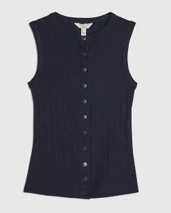 Navy Cotton Blend Popper Tank Top